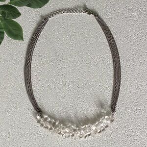 Faceted Teardrop Glass Beads Five Silver Tone Chains Necklace‌‌‌‌‌‌‌‌‌